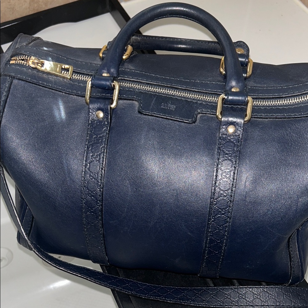 Gucci Dark Blue Leather Duffel Bag - Picture 1 of 3